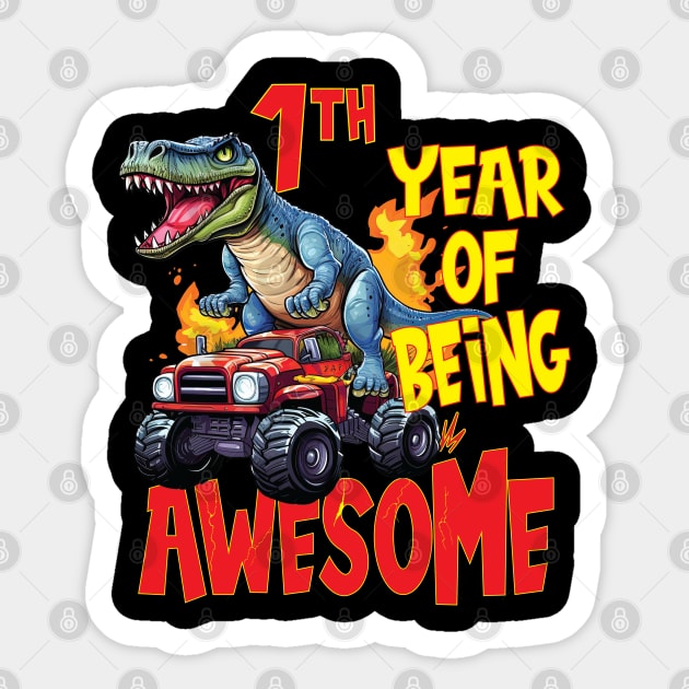 1st Year of Being Awesome 1yr Birthday Truck Dinosaur Boy Girl 1 Years Old Sticker by Envision Styles